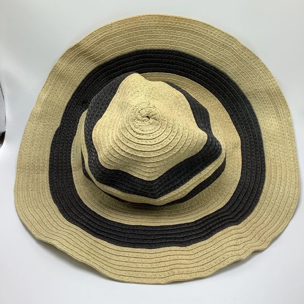 Panama Jack Womans Straw Sun Hat Tan‎ Black Beach Hat Wide Brim
